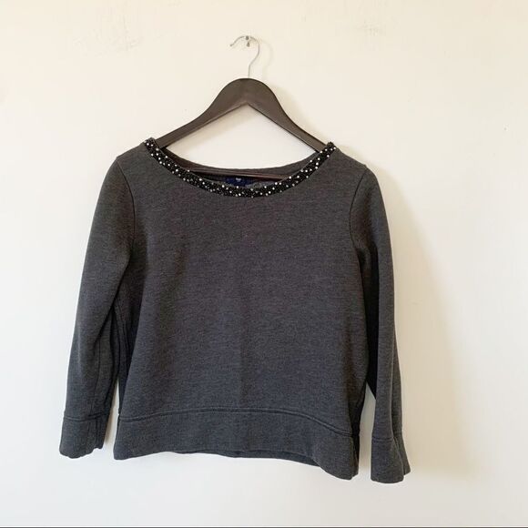 GAP Factory Dark Grey Gemstones Boatneck Sweatshirt - Picture 4 of 6